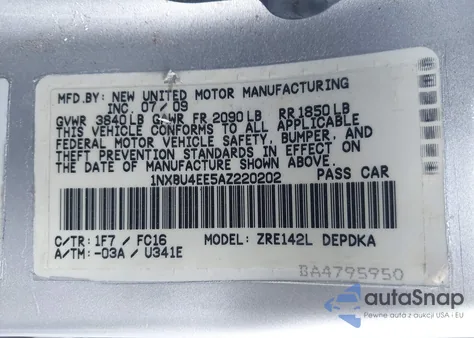 2010 Toyota Corolla Le из США, поврежденный, VIN 1NXBU4EE5AZ220202